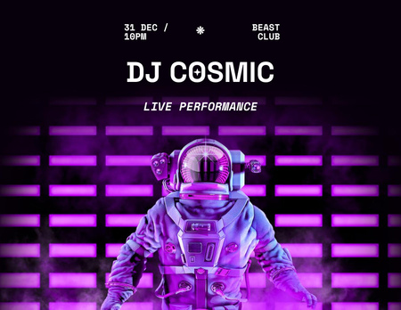 Party Announcement with Astronaut in Neon Light Flyer 8.5x11in Horizontal Design Template