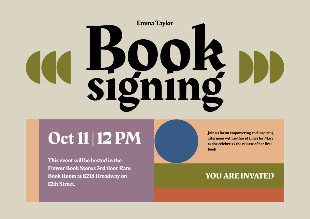 Offer to Attend Book Signing Event Poster B2 Horizontal Tasarım Şablonu