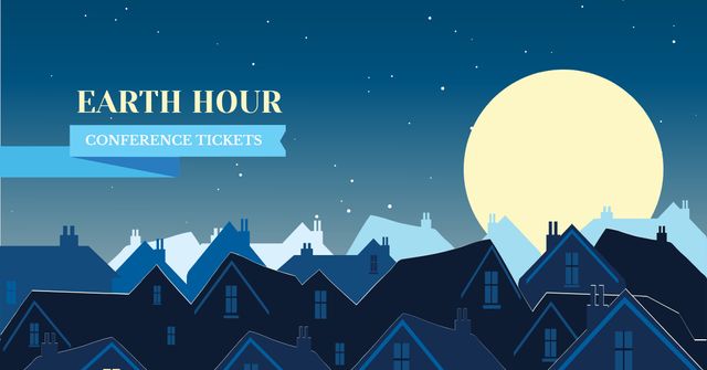 Modèle de visuel Earth Hour Announcement with Night Town - Facebook AD