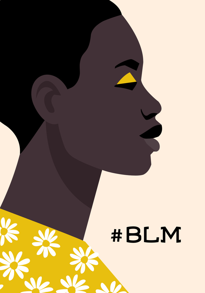 Black Lives Matter Text Hashtag With Woman Profile Illustration Poster 28x40in Tasarım Şablonu