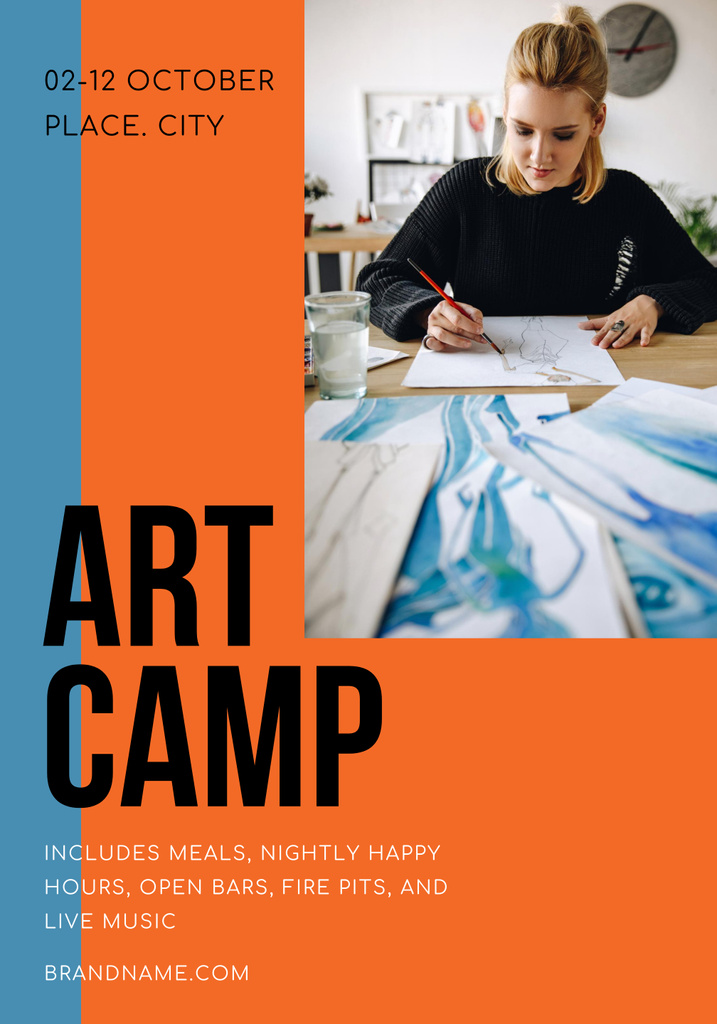 Art Camp Promotion With Description Of Features Poster 28x40inデザインテンプレート