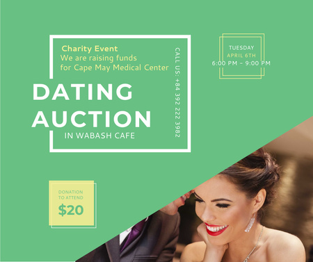 Smiling Woman at Dating Auction Facebook Design Template
