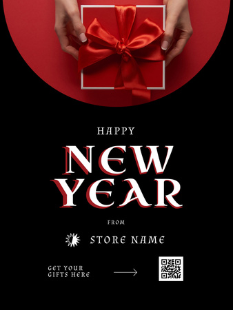 Plantilla de diseño de New Year Sale Offer with Elegant Red Gift Poster US 