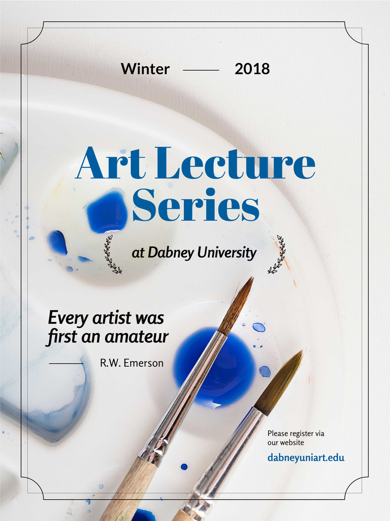 Ontwerpsjabloon van Poster US van Art Lecture Series Brushes and Palette in Blue