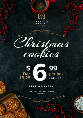 Christmas Offer with Sweet Cookies and Warm Drink Poster A3デザインテンプレート