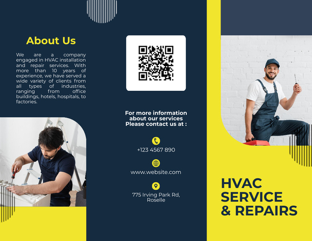 HVAC Service and Repair Offer on Blue and Yellow Brochure 8.5x11in Modelo de Design