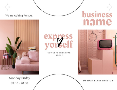 Interior Design Offer with Cozy Pink Vintage Room Brochure 8.5x11in Z-fold Design Template