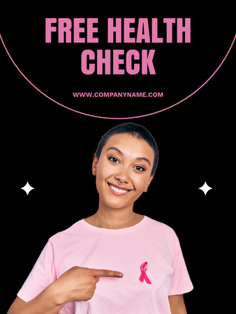 Szablon projektu Motywacyjne zdjęcie walki z rakiem z młodą kobietą w kolorze czarnym Poster US