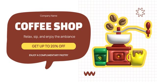 Ontwerpsjabloon van Facebook AD van Discounts For Bold Coffee And Complimentary Pastry At Shop
