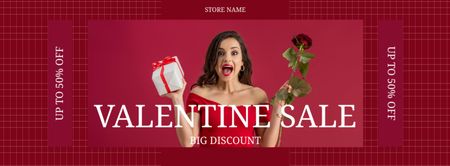 Valentine's Day Sale with Emotional Brunette Facebook cover Design Template