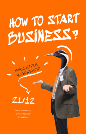 Business Event Announcement with Funny Bird in Suit Flyer 5.5x8.5in Design Template