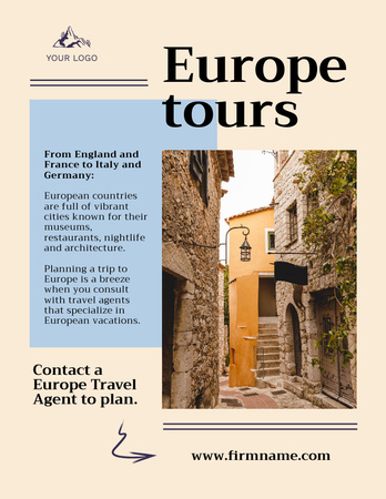Exotic Tour Package Offer Around Europe Poster 8.5x11in Design Template