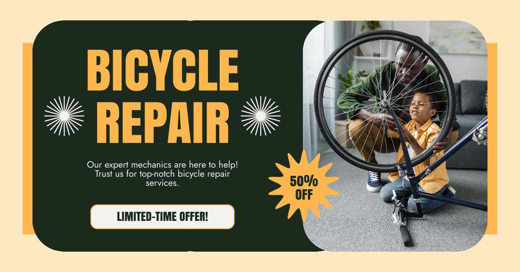 Discount on Bicycles Repair Facebook AD tervezősablon