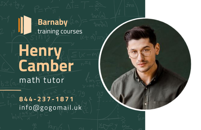 Template di design Math Tutor Ad with Confident Man Business Card 85x55mm