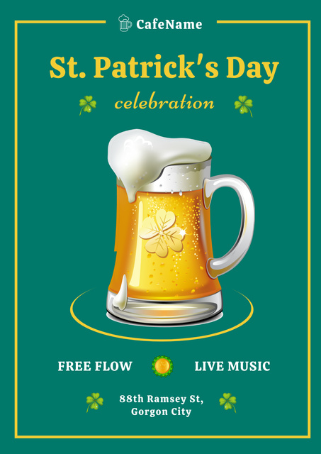 St. Patrick's Day Celebration Announcement with Beer Mug Poster tervezősablon