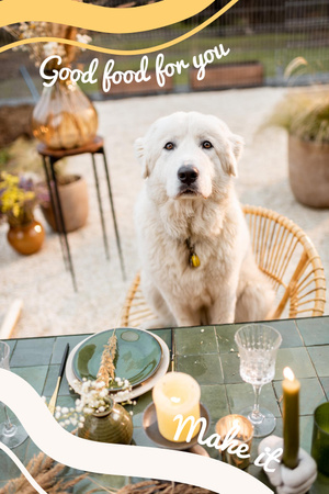 Cute Dog sitting at Table Pinterest Tasarım Şablonu