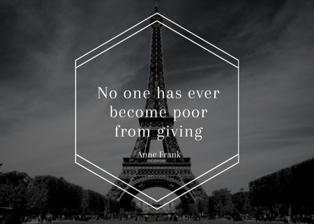 Ontwerpsjabloon van Postcard 5x7in van Charity Quote On Black and White Eiffel Tower View