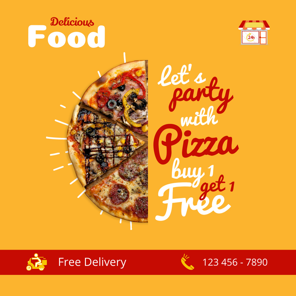 Let's Party With Pizza And Promo Offer Instagram Šablona návrhu