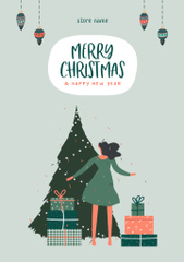Christmas and New Year Greetings with Cute Illustration