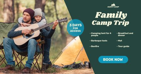 Modèle de visuel Voyage de camping en famille Réserver maintenant - Facebook AD