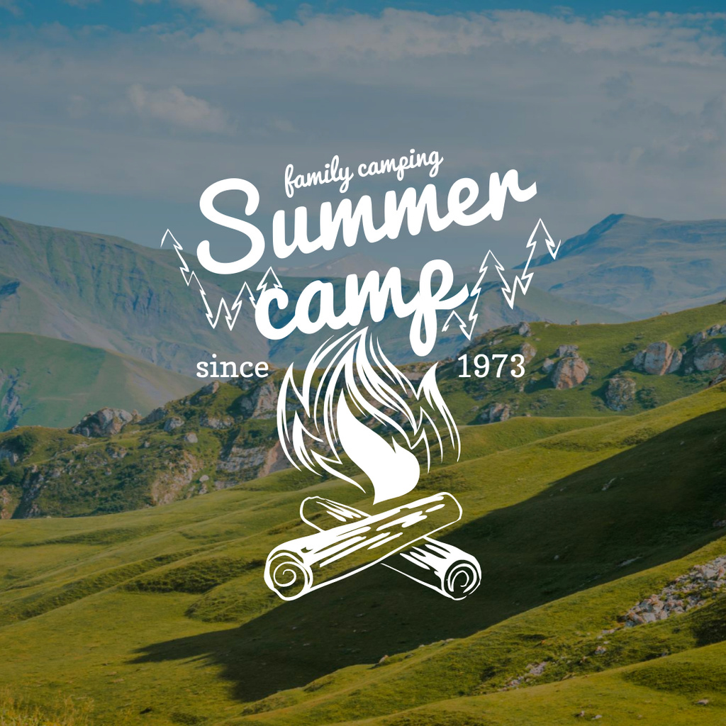 Summer camp with Lake Landscape Instagramデザインテンプレート