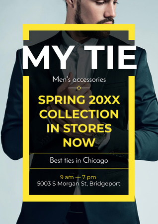 Tie store Ad with Handsome Man Poster A3 Design Template