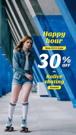 Happy Hour Offer with Girl Rollerskating Instagram Story Modelo de Design