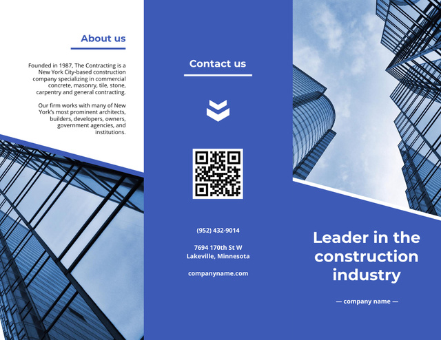 Construction Services Ad with Glass Skyscrapers Brochure 8.5x11in Tasarım Şablonu