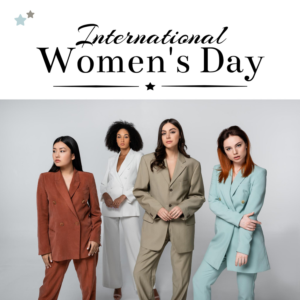 Confident Diverse Women on International Women's Day Instagram Design Template