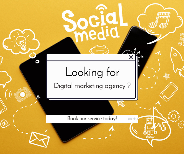 Digital Marketing Agency Services with Social Media Icons Facebookデザインテンプレート