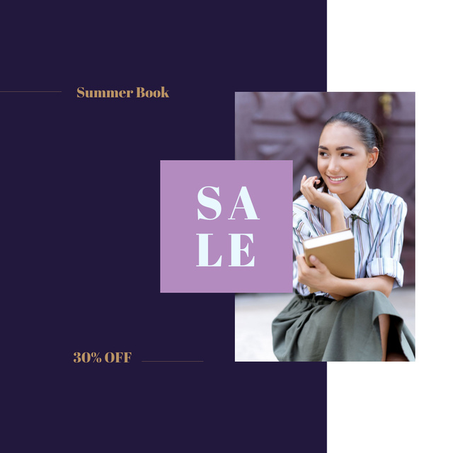 Sale Announcement Female Student Holding Book Instagram AD Design Template