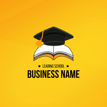 Graduation Cap And Book For School Promotion In Orange Animated Logo Design Template