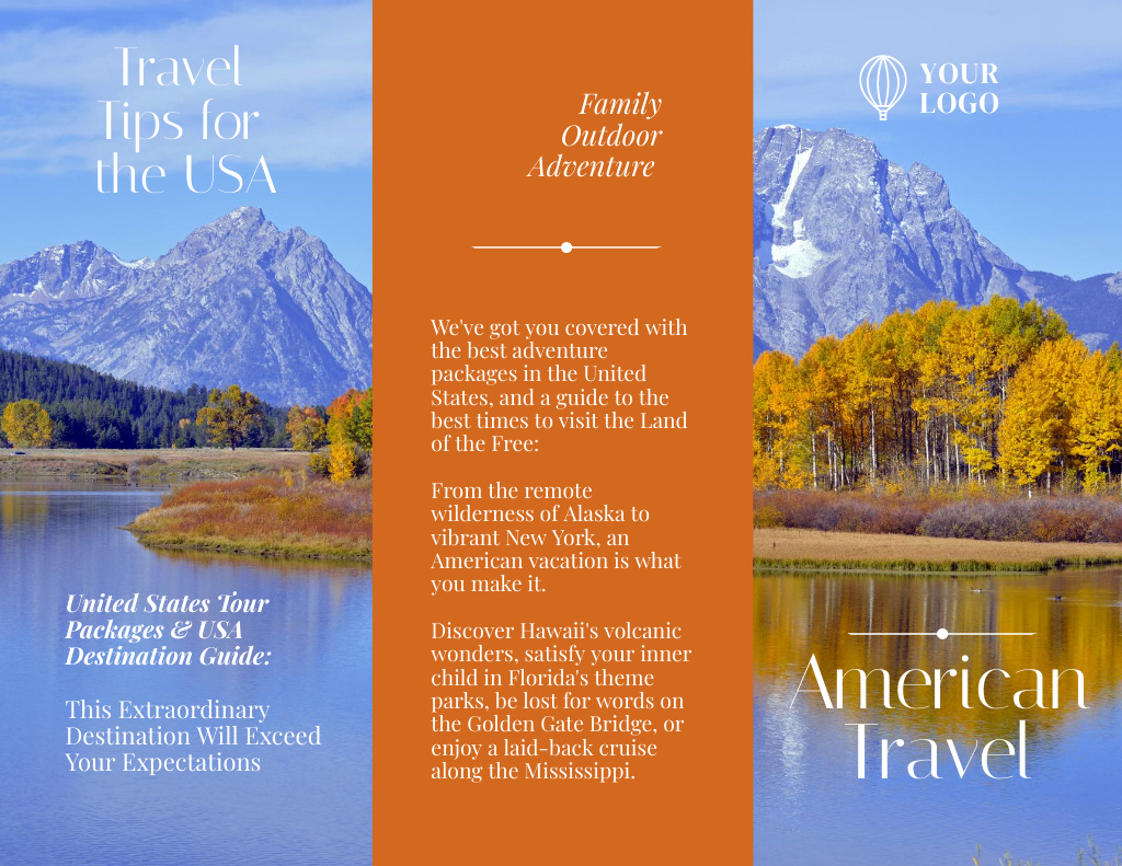 Travel Tour to USA with Mountain and Forest Brochure 8.5x11in Z-fold Design Template