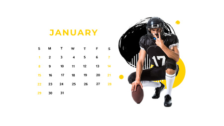 American Football Player with Sports Ball Calendar Design Template