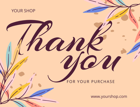 Template di design Thankful Phrase For Purchase with Colored Leaves Postcard 4.2x5.5in