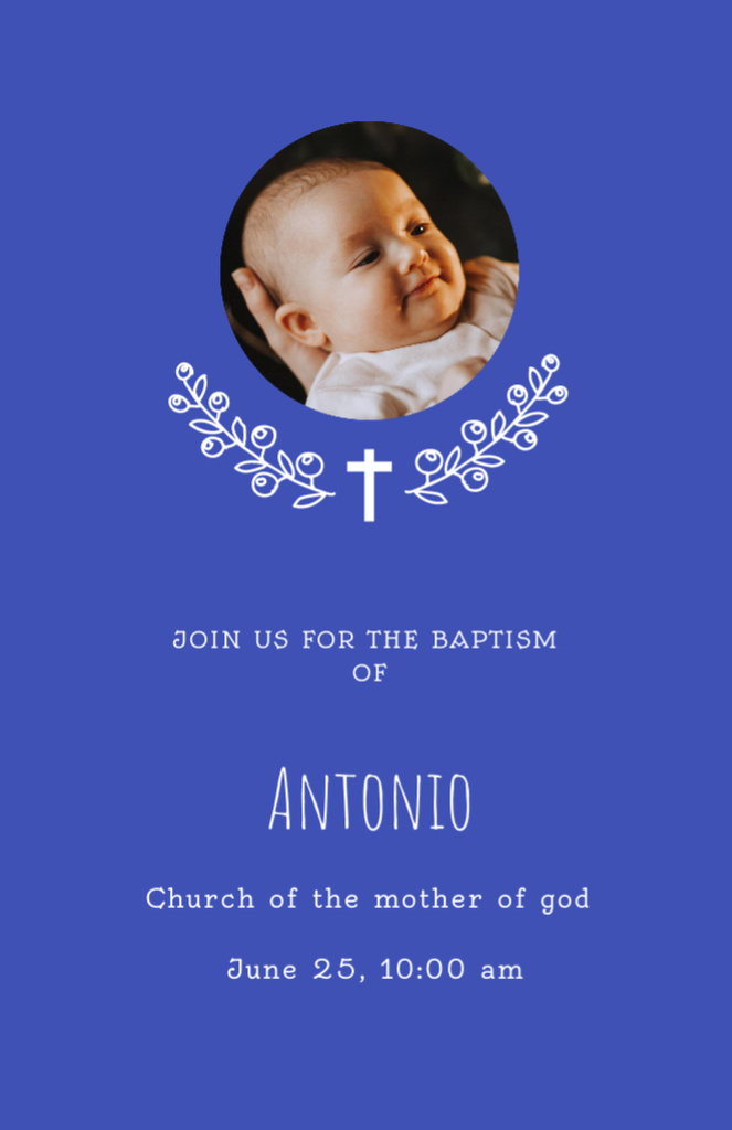 Baptism Event Announcement With Cute Newborn Invitation 5.5x8.5in Tasarım Şablonu