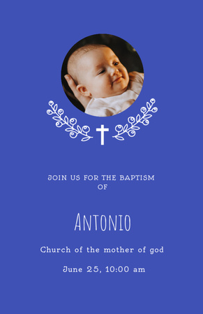 Baptism Announcement With Cute Newborn Invitation 5.5x8.5in Tasarım Şablonu
