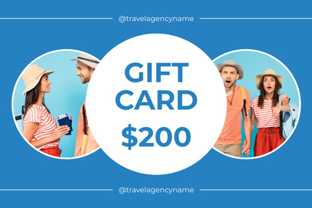 Collage of Happy Tourists Traveling in Summer Gift Certificate Design Template