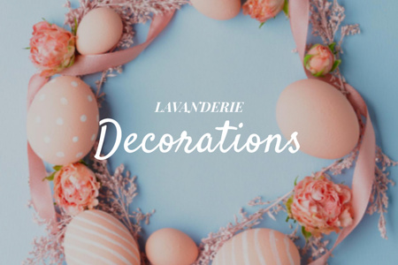 Ontwerpsjabloon van Flyer 4x6in Horizontal van Exquisite Holiday Decor Offer with Easter Eggs Wreath In Blue
