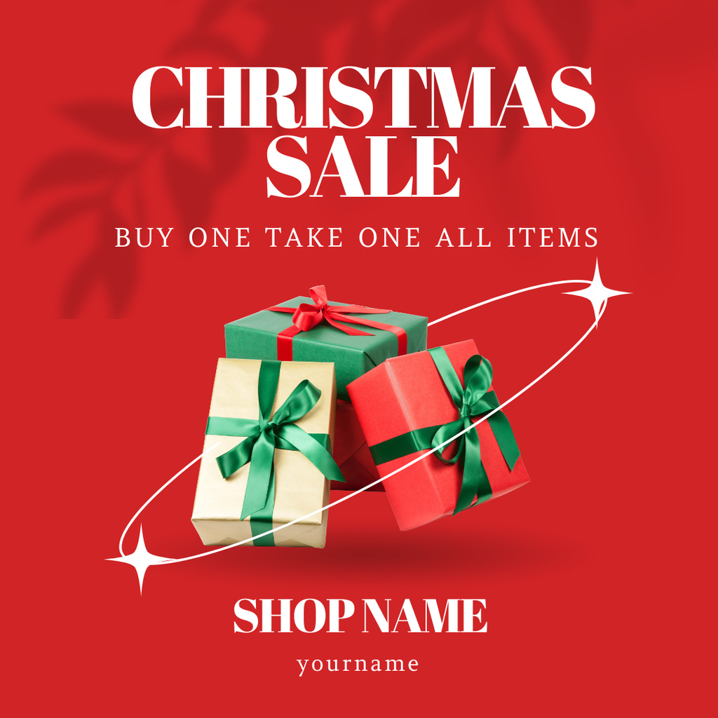 Christmas Sale Offer Colorful Presents in Circle Instagram AD Design Template