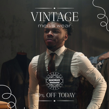 Vintage Men`s Wear With Discount From Tailor Animated Post Design Template
