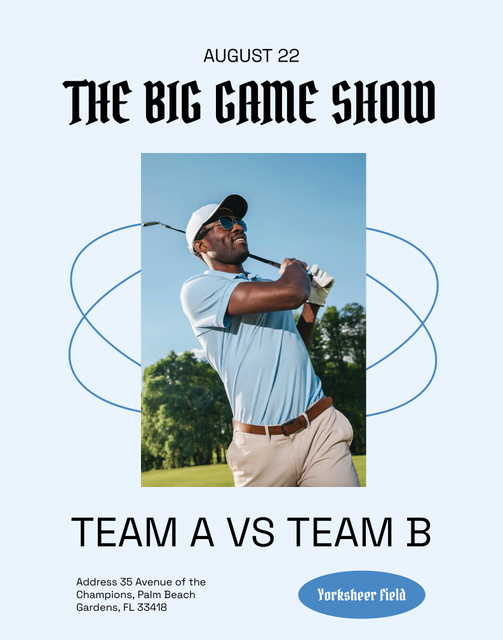 Golf Game Invitation with Black Man Poster 22x28in Πρότυπο σχεδίασης