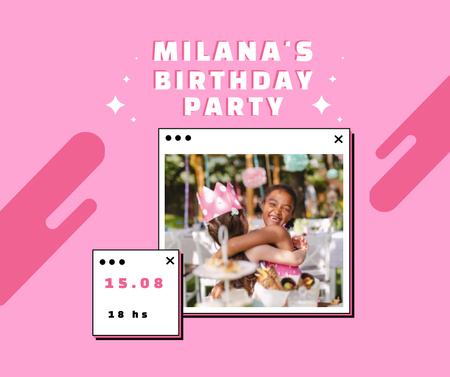 Birthday Party Announcement with Little Girls hugging Facebook Modelo de Design