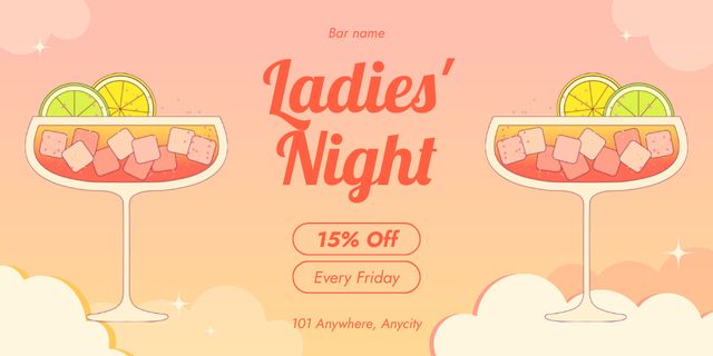 Designvorlage Discount on Cold Cocktails with Ice on Lady's Night für Twitter