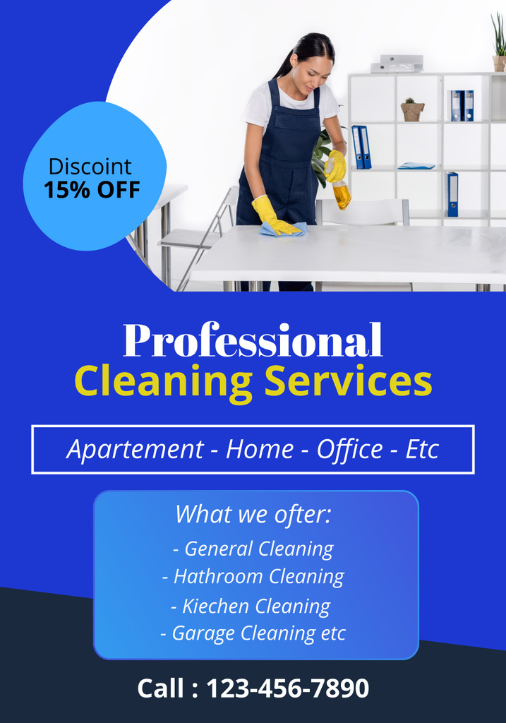 Designvorlage Trustworthy Cleaning Services Offer with Woman in Uniform für Poster 28x40in