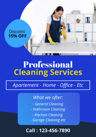 Cleaning Services Offer with Woman in Uniform Poster 28x40inデザインテンプレート