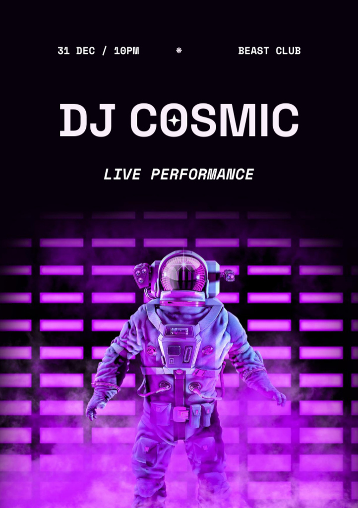 Party Announcement with Astronaut in Neon Light Flyer A5 Design Template