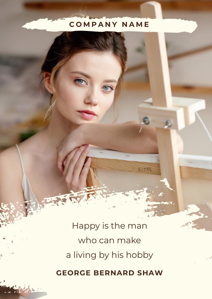 Modèle de visuel Artist Near Easel With Inspiring Citation About Happiness And Hobby - Postcard A6 Vertical