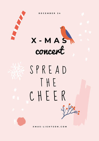 Christmas Concert Announcement with Cute Bird Poster A3 Design Template