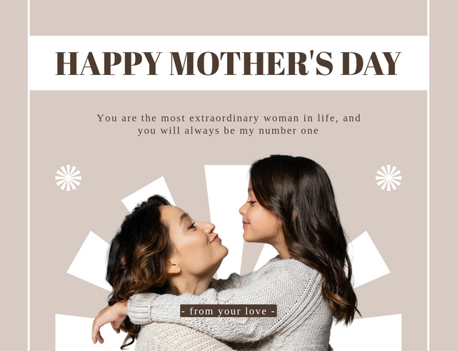 Designvorlage Loving Mom Hugs Daughter on Beige Layout für Thank You Card 5.5x4in Horizontal